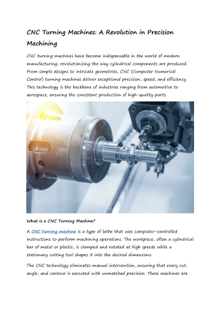 CNC Turning Machines A Revolution in Precision Machining