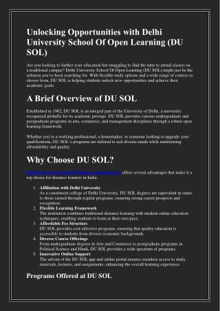 Unlocking Opportunities with Delhi University School Of Open Learning