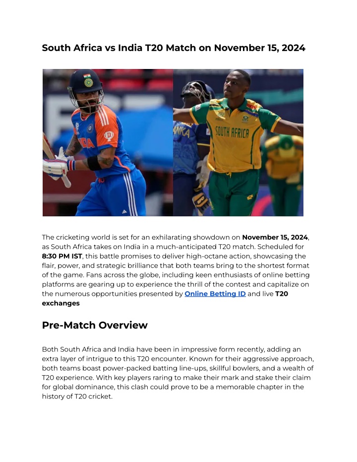 PPT South Africa vs India T20 Match on November 15, 2024 PowerPoint