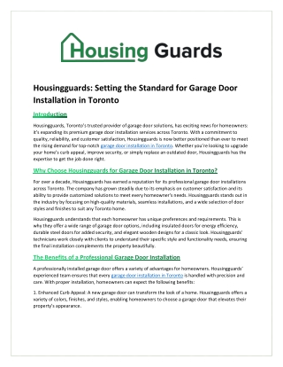 Housingguards Expands Premium Garage Door Installation Services Across Toronto