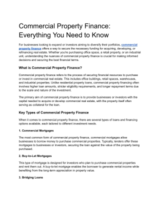 Commercial Property Finance Everything You Need to Know