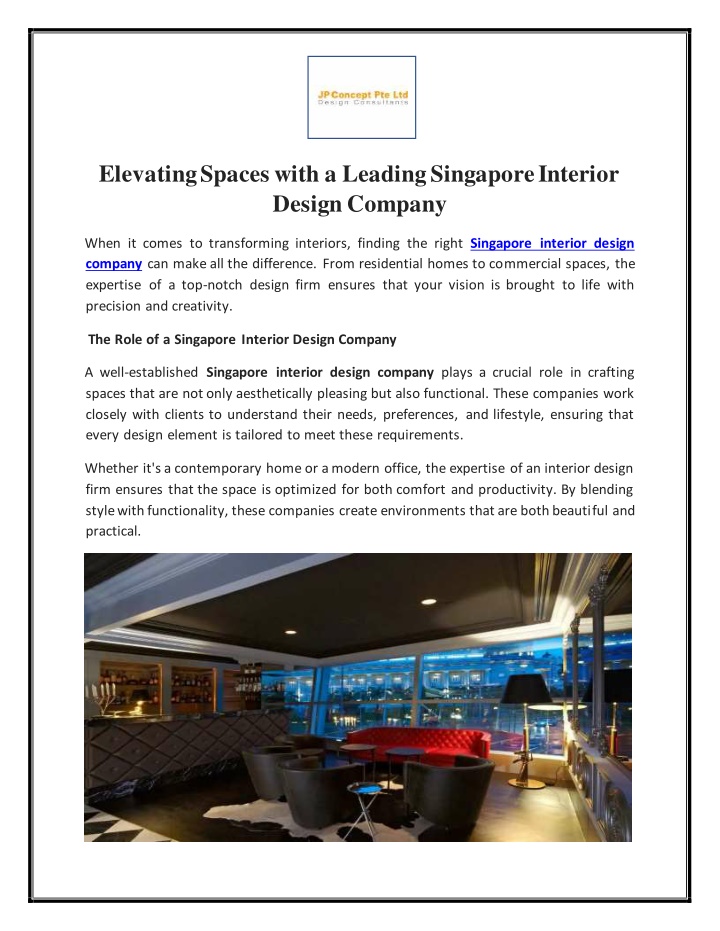 elevating spaces with a leading singapore