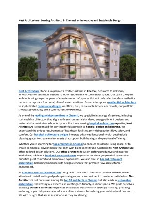 nest architecture leading architects in chennai