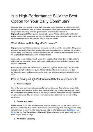 Is a High-Performance SUV the Best Option for Your Daily Commute?