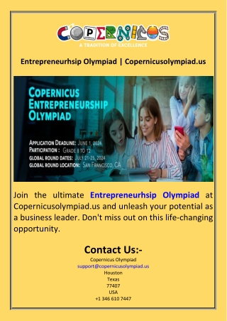 Entrepreneurhsip Olympiad  Copernicusolympiad.us