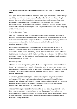 A Peek into John Byard's Investment Strategy: Embracing Innovation with Airzai