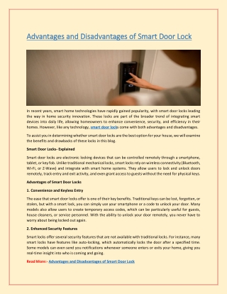 Advantages and Disadvantages of Smart Door Lock