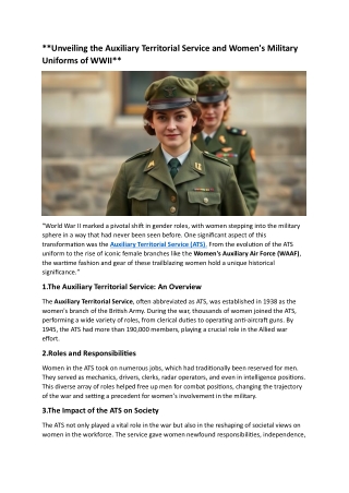 Unveiling the Auxiliary Territorial Service and Women's Military Uniforms