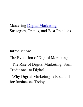 Mastering Digital Marketing
