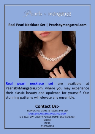 Real Pearl Necklace Set  Pearlsbymangatrai.com