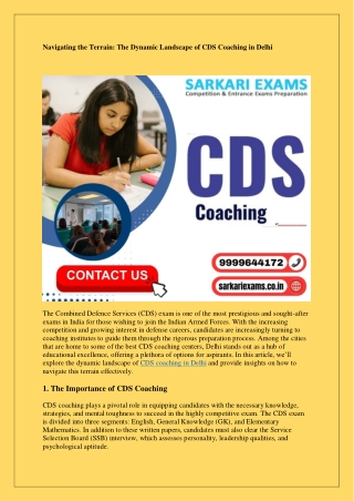 Navigating the Terrain-The Dynamic Landscape of CDS Coaching in Delhi