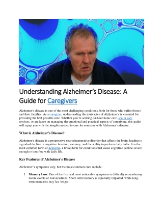 Understanding Alzheimer’s Disease A Guide for Caregivers