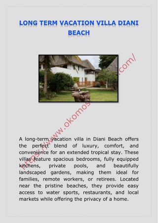 LONG TERM VACATION VILLA DIANI BEACH