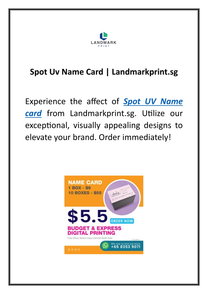 spot uv name card landmarkprint sg