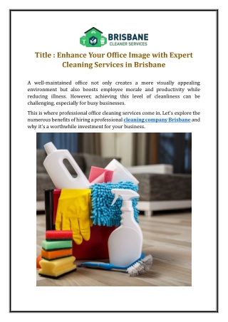 Enhance Your Office Image with Expert Cleaning Services in Brisbane