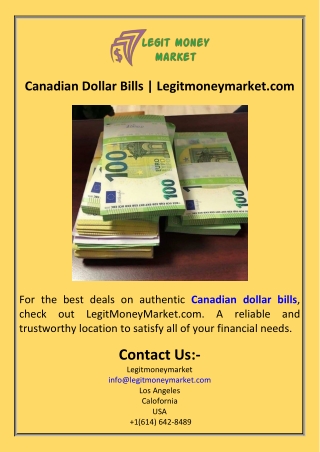 Canadian Dollar Bills  Legitmoneymarket.com