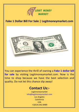 Fake 1 Dollar Bill For Sale  Legitmoneymarket.com