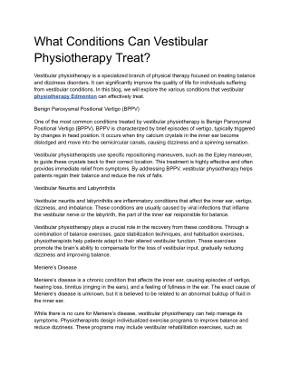What Conditions Can Vestibular Physiotherapy Treat