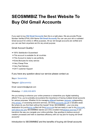 From Seosmmbiz.com buy Old Gmail Accounts