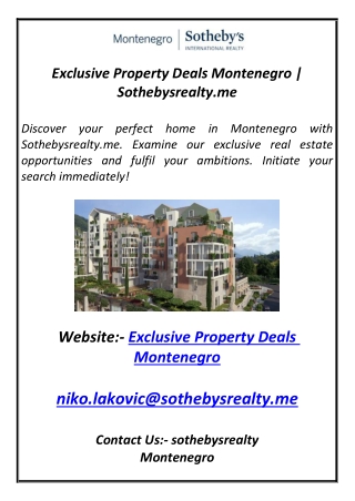 Exclusive Property Deals Montenegro | Sothebysrealty.me