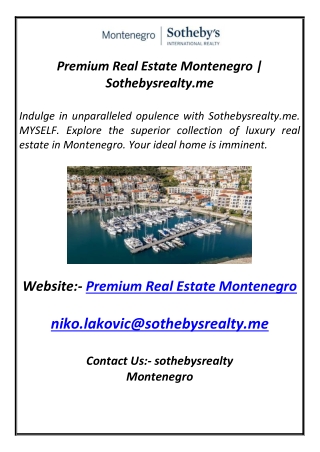 Premium Real Estate Montenegro  Sothebysrealty.me