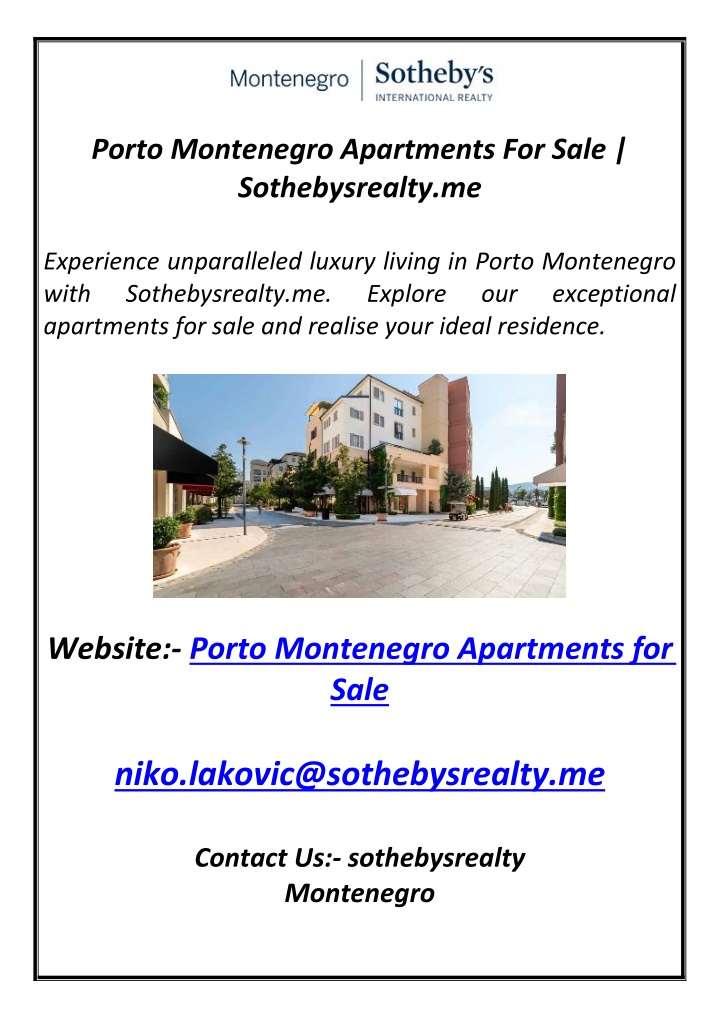 porto montenegro apartments for sale