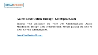 Accent Modification Therapy  Greatspeech.com