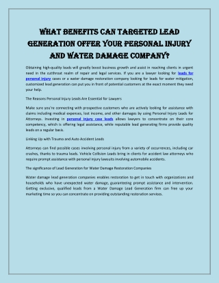 What Benefits Can Targeted Lead Generation Offer Your Personal Injury and Water