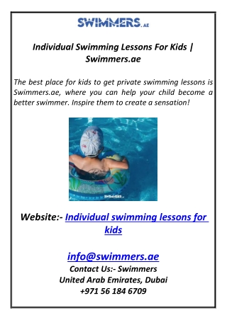 Individual Swimming Lessons For Kids  Swimmers.ae