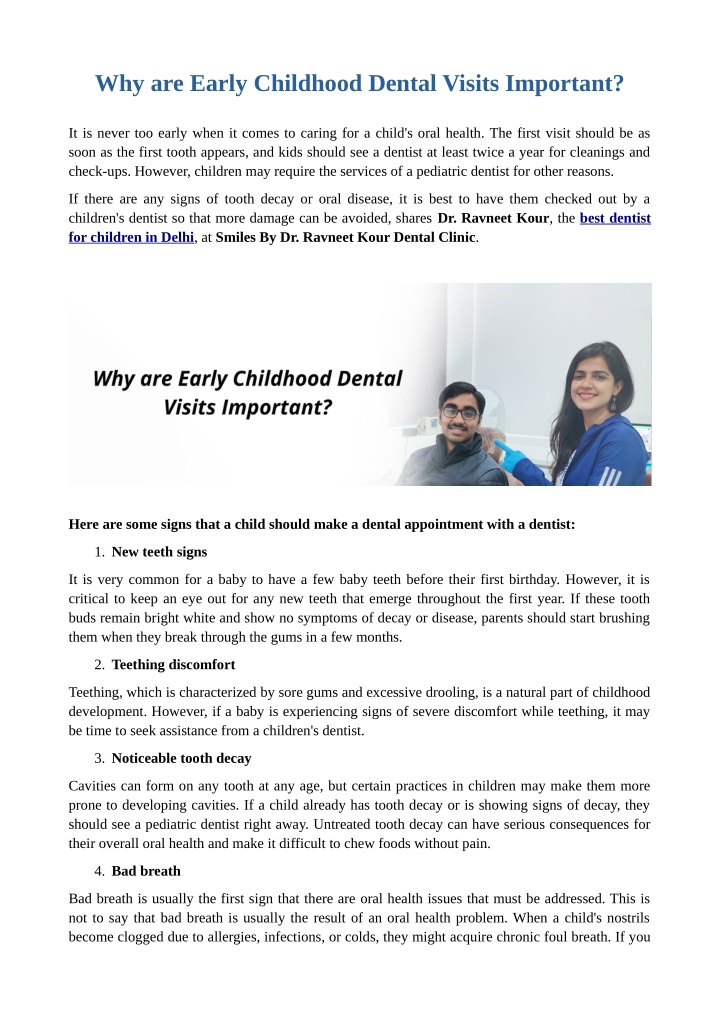 why are early childhood dental visits important