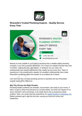 Riverside's Trusted Plumbing Experts – Quality Service Every Time