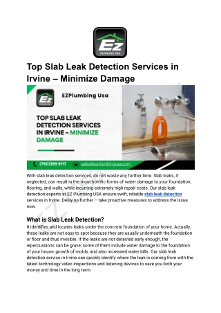 Top Slab Leak Detection Services in Irvine – Minimize Damage