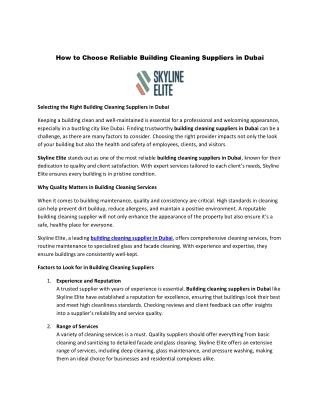 How to Choose Reliable Building Cleaning Suppliers in Dubai