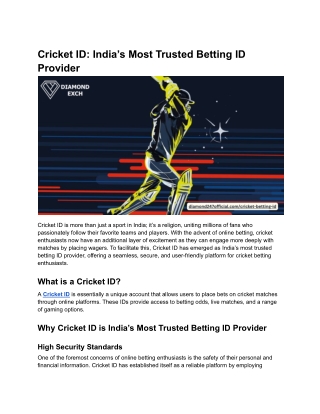 Cricket ID_ India’s Most Trusted Betting ID Provider