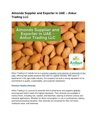 Almonds Supplier and Exporter in UAE – Ankur Trading LLC