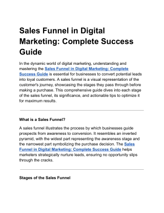 sales funnel in digital marketing complete