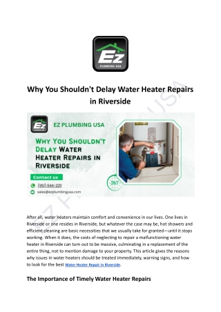 Why You Shouldn't Delay Water Heater Repairs in Riverside