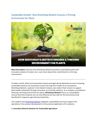 Sustainable Growth How Shivchhaya Biotech Ensures a Thriving Environment for Plants