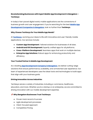 Mobile App Development in Bangalore  - Techiesys