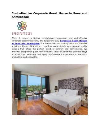 Cost effective Corporate Guest House in Pune and Ahmedabad