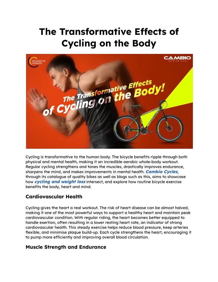 the transformative e ects of cycling on the body