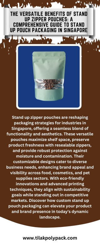 The Versatile Benefits of Stand Up Zipper Pouches A Comprehensive Guide to Stand Up Pouch Packaging in Singapore