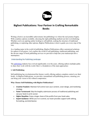 Bigfoot Publications Your Partner in Crafting Remarkable Books