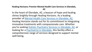 Mental Health Care Best Holistic Psychiatry Services in Glendale