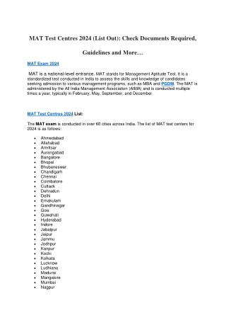 MAT Test Centres 2024 (List Out)
