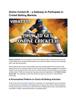 Cricket Betting ID – a Gateway to Participate in Cricket Betting Markets