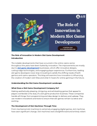 the role of innovation in modern slot game