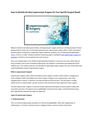 How to Identify the Best Laparoscopic Surgeon for Your Specific Surgical Needs