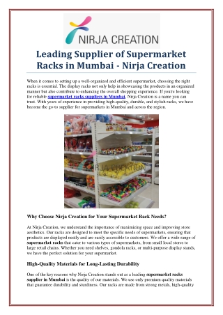 Best Supermarket Racks Suppliers in Maharashtra for Efficient Store Display