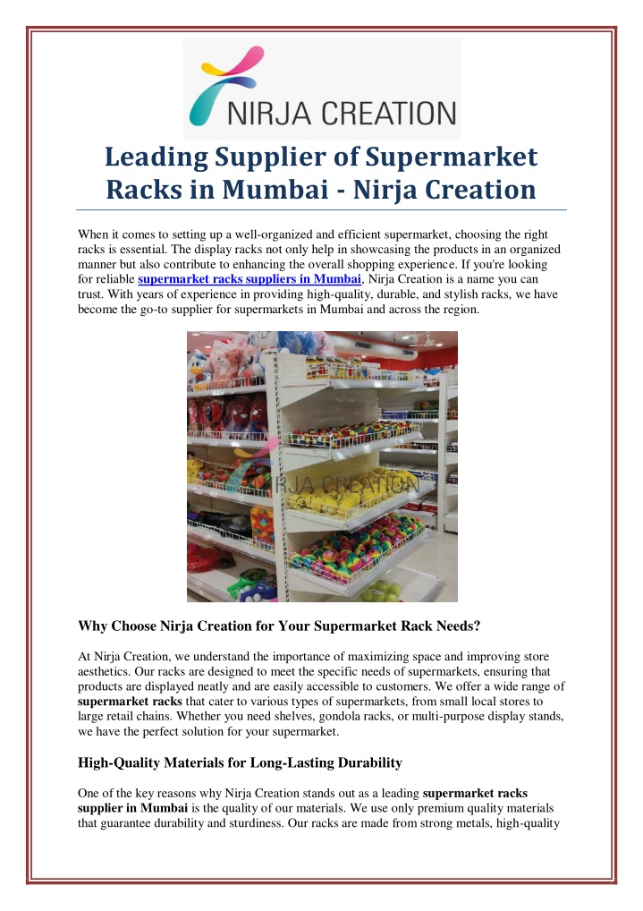 leading supplier of supermarket racks in mumbai